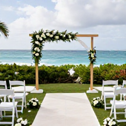 Caribbean Holidays, Bermuda April Weddings, An elegant outdoor wedding ceremony in a Bermuda garden, decorated with simple white flowers and overlooking the Atlantic Ocean