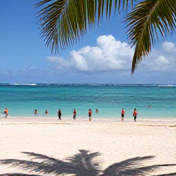Caribbean Holidays, Bermuda August Festivals, Relaxed Bermuda beach scene in August with visitors swimming in clear turquoise water beside soft pink sand and shady palms