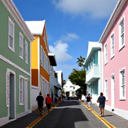 Caribbean Holidays, Bermuda August Festivals, Visitors exploring colourful historic buildings and narrow lanes in Hamilton, Bermuda, on a bright August morning