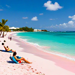 Caribbean Holidays, Bermuda August Holidays, Bright summer beach scene at Horseshoe Bay in Bermuda, with pink sand, turquoise water and relaxed visitors