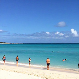 Caribbean Holidays, Bermuda August Holidays, Travellers swimming and relaxing on Horseshoe Bay beach in Bermuda beneath a blue August sky