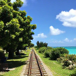 Caribbean Holidays, Bermuda August Tours, A scenic Bermuda railway trail with lush greenery, ocean views and a couple walking beneath summer sunshine