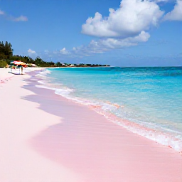 Caribbean Holidays, Bermuda Beach Holidays, A quiet pink-sand beach in Bermuda on a bright May morning, turquoise water, gentle waves and a few colourful beach umbrellas