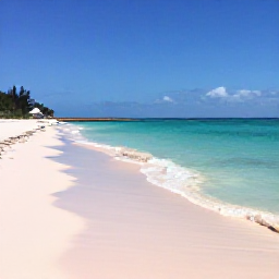 Caribbean Holidays, Bermuda Beach Holidays, A wide pink-sand beach in Bermuda on a sunny June day, calm turquoise water, relaxed holiday atmosphere