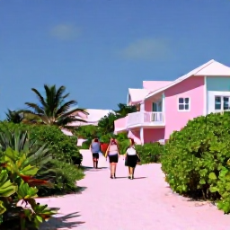 Caribbean Holidays, Bermuda Beach Holidays, Bermuda coastal path in November with pink-sand beach, pastel houses, lush vegetation and visitors walking in warm sunshine