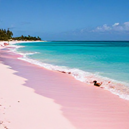Caribbean Holidays, Bermuda Beach Holidays, Horseshoe Bay Beach in Bermuda with distinctive pink sand, turquoise sea, sunbathers and gentle waves