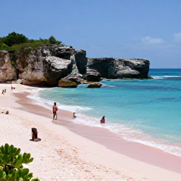 Caribbean Holidays, Bermuda Beach Holidays, Horseshoe Bay in Bermuda with curved pink sand, dramatic rocky cliffs, turquoise water and visitors enjoying a sunny day