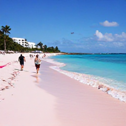 Caribbean Holidays, Bermuda Beach Holidays, Horseshoe Bay in Bermuda with distinctive pink sand, clear blue water and visitors walking along the shoreline