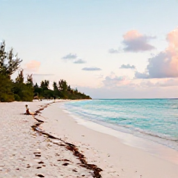 Caribbean Holidays, Bermuda Beach Holidays, Quiet pink-sand beach in Bermuda in November, turquoise water, soft morning light and a few visitors enjoying the shore
