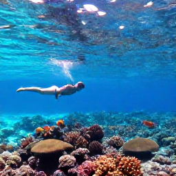 Caribbean Holidays, Bermuda Beach Holidays, Travellers snorkelling above a colourful coral reef in Bermuda, with clear shallow water, tropical fish and sunlight beneath the sea