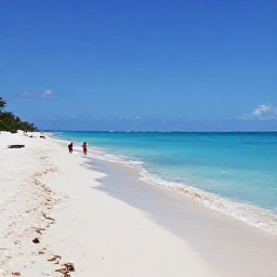 Caribbean Holidays, Bermuda Beach Holidays, Wide pink-sand Bermuda beach in bright July sunshine, calm turquoise water and a few relaxed visitors