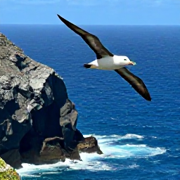Caribbean Holidays, Bermuda Birdwatching, A close view of a Bermuda petrel flying above rugged coastal cliffs and clear blue ocean