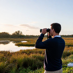 Caribbean Holidays, Bermuda Birdwatching, A peaceful October morning at Spittal Pond Nature Reserve in Bermuda, with binoculars, coastal woodland, wetland pools and migrating birds