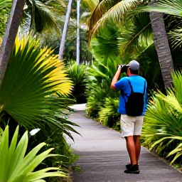Caribbean Holidays, Bermuda Birdwatching, Bermuda&rsquo;s leafy parks, ponds and woodland paths with a birder carrying binoculars
