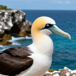 Caribbean Holidays, Bermuda Birdwatching, Close-up style scene of Bermuda's national bird, the Bermuda petrel, near rocky Atlantic cliffs and clear ocean
