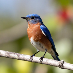 Caribbean Holidays, Bermuda Birdwatching, Close-up view of a Bermuda bluebird perched on a branch above a sunny island garden