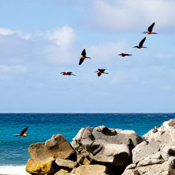Caribbean Holidays, Bermuda Birdwatching Holidays, Colourful Bermuda longtail birds flying above a rocky coastline with the Atlantic Ocean in the background