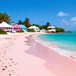 Caribbean Holidays, Bermuda Business Class, A scenic view of Bermuda in August with a pink-sand beach, turquoise sea, pastel cottages and a clear summer sky