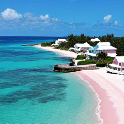 Caribbean Holidays, Bermuda Business Class, Aerial view of Bermuda coastline with turquoise water, pink sandy beaches and pastel houses under clear skies