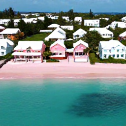 Caribbean Holidays, Bermuda Business Class, Aerial view of Bermuda&rsquo;s pastel-coloured houses, turquoise Atlantic water and pink-sand beaches in warm April sunshine