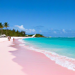 Caribbean Holidays, Bermuda Business Class, Bright turquoise water, pink sand beach and palm trees on Bermuda in sunny July weather