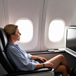Caribbean Holidays, Bermuda Business Class, Business class passenger relaxing in a comfortable aircraft seat on a flight to Bermuda