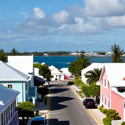 Caribbean Holidays, Bermuda Business Class, Colourful Bermuda houses, neat streets and a harbour view in Hamilton during early summer