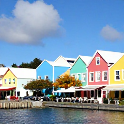 Caribbean Holidays, Bermuda Business Class, Colourful Front Street in Hamilton, Bermuda, with pastel buildings, waterfront views, shops and caf&eacute;s on a sunny October day