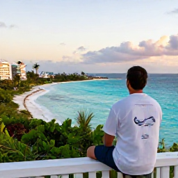 Caribbean Holidays, Bermuda Business Class, Relaxed traveller looking across Bermuda&rsquo;s turquoise coastline from a scenic viewpoint in soft evening light