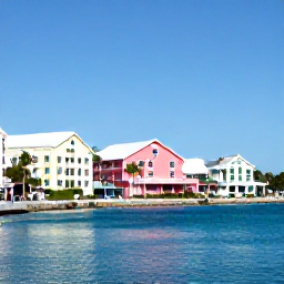 Caribbean Holidays, Bermuda Business Class, Sunny December view of Hamilton harbour in Bermuda, pastel buildings, palm trees, calm blue water and visitors walking along the waterfront