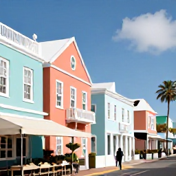 Caribbean Holidays, Bermuda Business Class, Traveller exploring colourful Hamilton streets in Bermuda during February, pastel buildings, colonial architecture, caf&eacute;s and palm trees