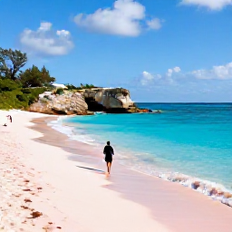 Caribbean Holidays, Bermuda Business Class, Travellers exploring Horseshoe Bay in Bermuda in December, pink sand beach, turquoise sea, rocky coastline and soft sunshine