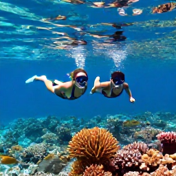 Caribbean Holidays, Bermuda Couples Holidays, A couple snorkelling in clear Bermuda water above a colourful coral reef, with tropical fish and sunlight filtering from the surface