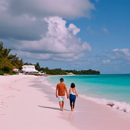 Caribbean Holidays, Bermuda Couples Holidays, A couple walking hand in hand along a quiet pink-sand beach in Bermuda in soft February sunshine