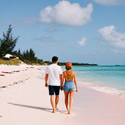 Caribbean Holidays, Bermuda Couples Holidays, A relaxed couple walking along a pink-sand beach in Bermuda in warm November sunshine