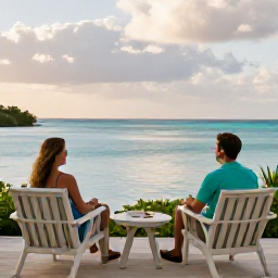 Caribbean Holidays, Bermuda Couples Holidays, Couple enjoying a peaceful Bermuda hotel terrace with ocean views in mild November weather