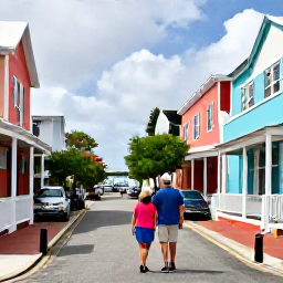 Caribbean Holidays, Bermuda Couples Holidays, Couple exploring colourful colonial streets and waterfront buildings in Hamilton, Bermuda