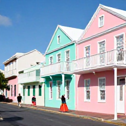 Caribbean Holidays, Bermuda Couples Holidays, Couple exploring pastel-coloured buildings and historic streets in Hamilton, Bermuda, on a bright spring day