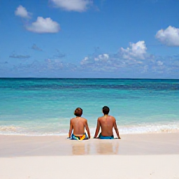 Caribbean Holidays, Bermuda Couples Holidays, Couple relaxing on a quiet pink-sand beach in Bermuda in August, turquoise sea and bright blue sky