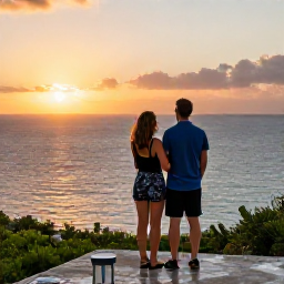 Caribbean Holidays, Bermuda Couples Holidays, Couple watching the sunset from a scenic Bermuda viewpoint overlooking the Atlantic Ocean