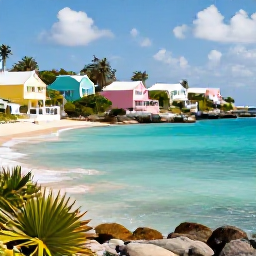 Caribbean Holidays, Bermuda Couples Holidays, Romantic Bermuda coastline with turquoise sea, pastel houses and lush greenery in September sunshine