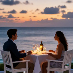 Caribbean Holidays, Bermuda Couples Holidays, Romantic Bermuda dinner for two beside the sea at sunset, elegant table, soft lights and ocean view