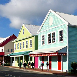 Caribbean Holidays, Bermuda Cruises, A colourful street in Hamilton, Bermuda, with pastel buildings, small shops and visitors exploring in warm August sunshine