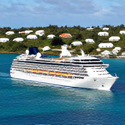Caribbean Holidays, Bermuda Cruises, A modern cruise ship approaching Bermuda's turquoise waters with pastel houses and green hills in the background
