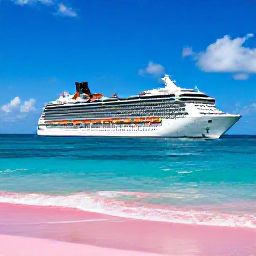 Caribbean Holidays, Bermuda Cruises, A modern cruise ship sailing past Bermuda's pink-sand coastline under a bright August sky
