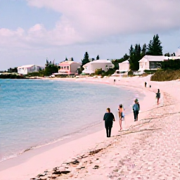 Caribbean Holidays, Bermuda Cruises February, Visitors walking along a peaceful pink-sand beach in Bermuda in February, with calm turquoise water, pastel houses and soft winter sunlight