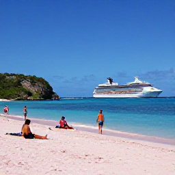 Caribbean Holidays, Bermuda Cruises July, Visitors relaxing on Horseshoe Bay's pink sand beneath clear blue skies, with calm turquoise sea and green coastal cliffs