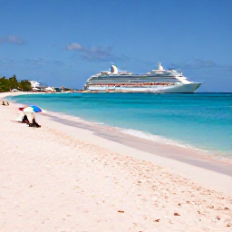 Caribbean Holidays, Bermuda Cruises June, Visitors relaxing on a pale pink-sand beach in Bermuda, with calm turquoise water, colourful umbrellas and a sunny June afternoon