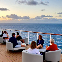 Caribbean Holidays, Bermuda Cruises March, Cruise passengers enjoying a comfortable deck overlooking Bermuda's blue sea at sunset