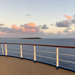 Caribbean Holidays, Bermuda Cruises November, A Bermuda cruise deck at sunset with calm ocean, pastel sky and the island visible in the distance